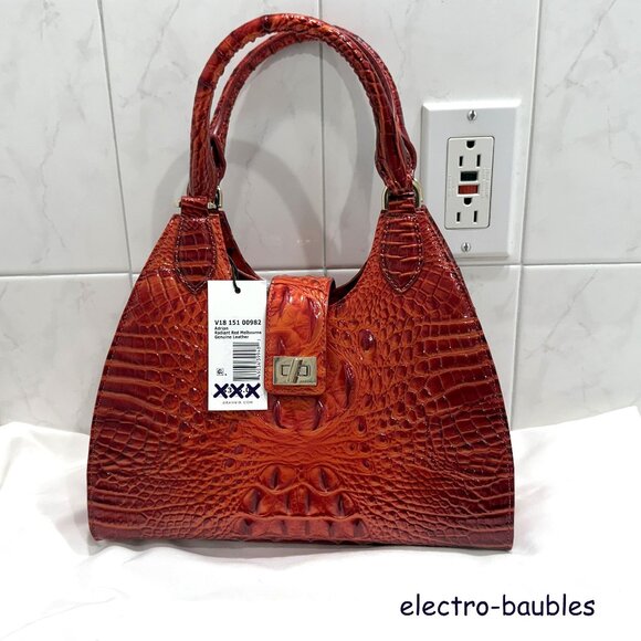NWT Brahmin Adrian Radiant Red Melbourne Embossed Leather Satchel - CHRISTMAS! - Picture 1 of 13
